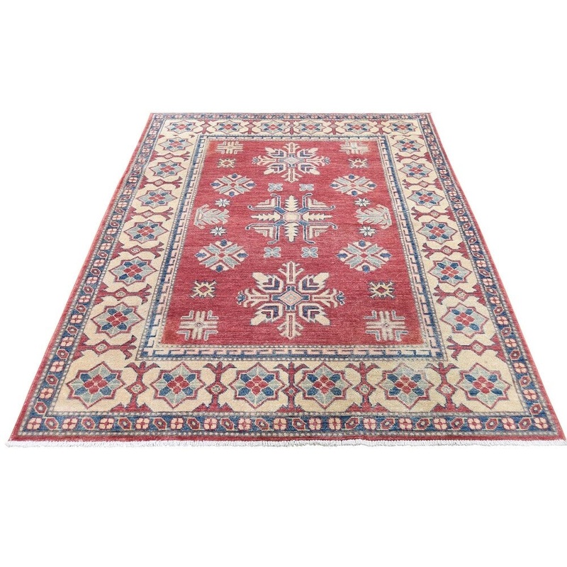 Shahbanu Rugs Red Kazak Tribal And Geometric Design Pure Wool Handmade Oriental Rug (4'3" x 6'6") - 4'3" x 6'6"