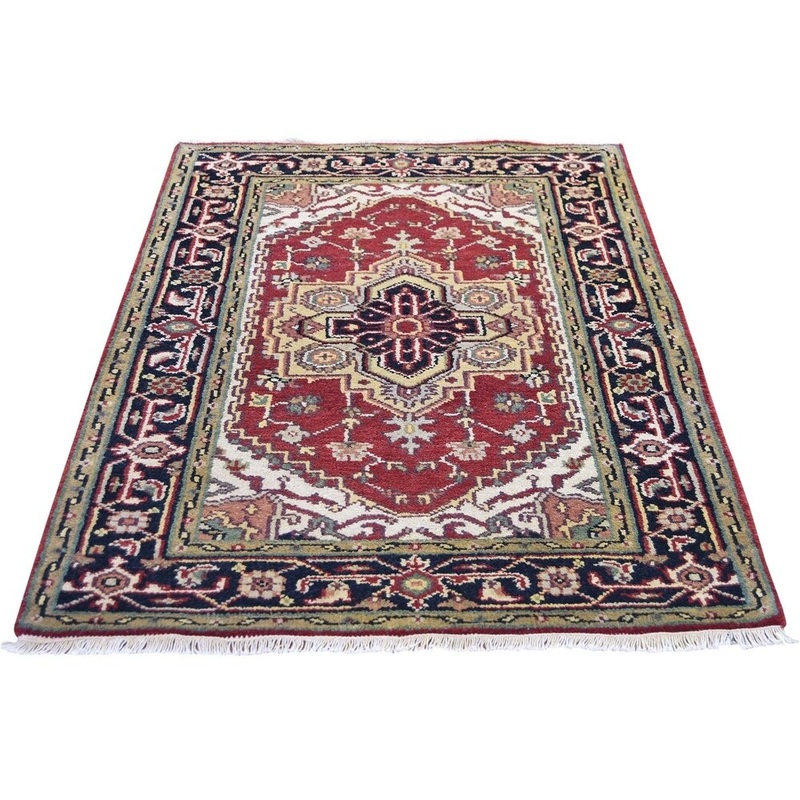 Shahbanu Rugs Red Serapi Heriz Geometric Pure Wool Hand-knotted Oriental Rug (3'0" x 5'2") - 3'0" x 5'2"