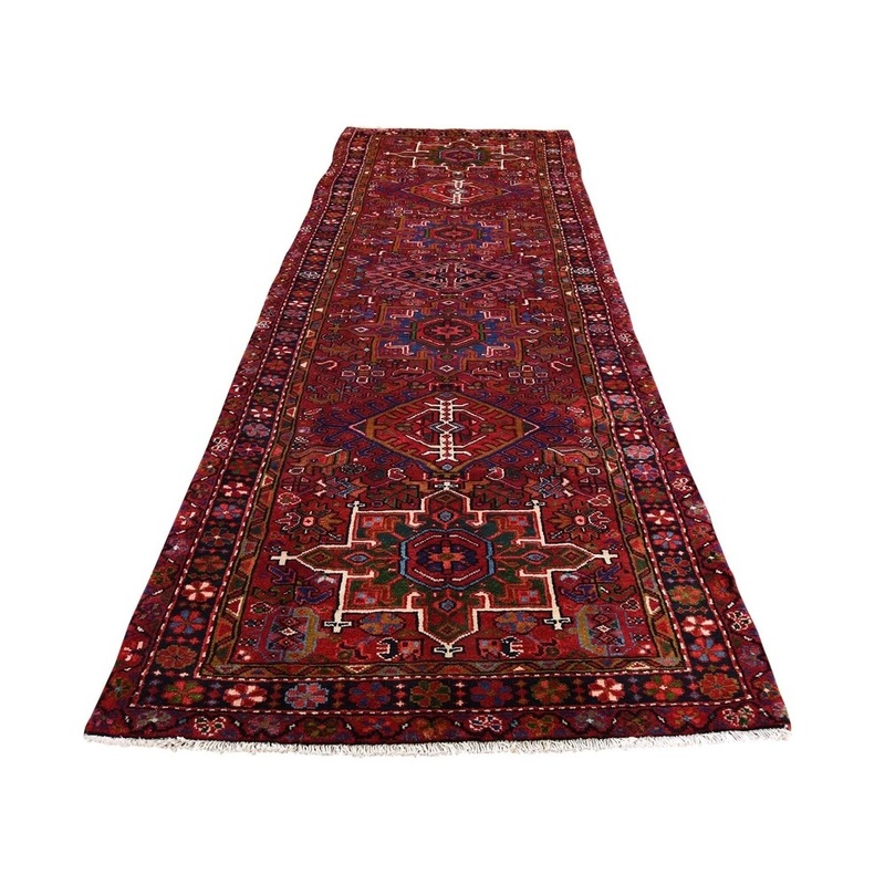 Shahbanu Rugs Semi Antique Heriz Pure Wool Wide Runner Hand-Knotted Oriental Rug (3'8" x 11'0") - 3'8" x 11'0"