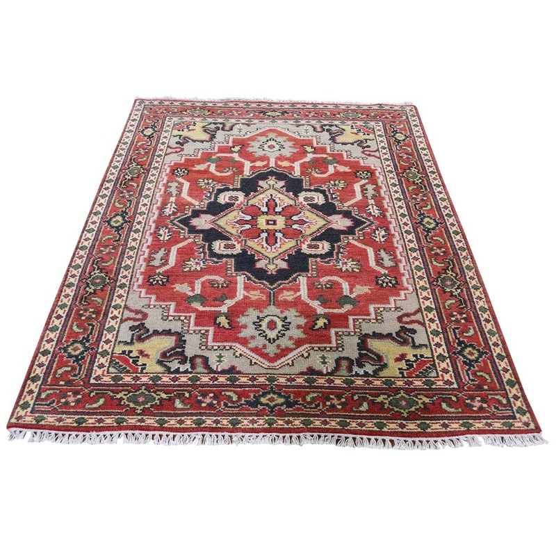 Shahbanu Rugs Serapi Heriz Geometric Pure Wool Hand-Knotted Oriental Rug (4'0" x 6'0") - 4'0" x 6'0"