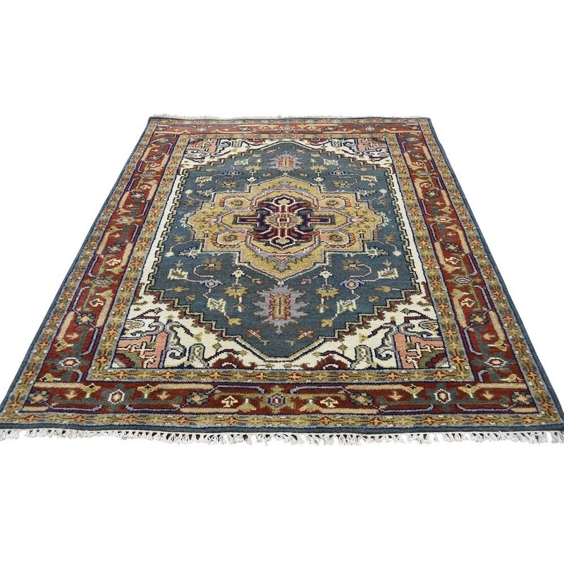 Shahbanu Rugs Serapi Heriz Tribal Design Pure Wool Hand-Knotted Oriental Rug (4'2" x 6'0") - 4'2" x 6'0"