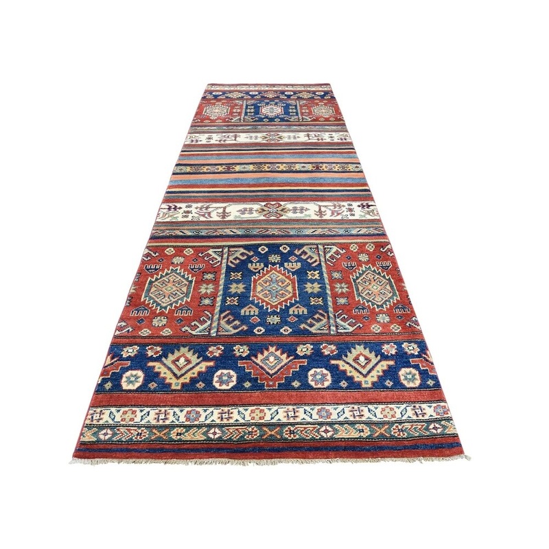 Shahbanu Rugs Special Kazak with Khorjin Design Hand-Knotted Pure Wool Runner Rug (2'10" x 9'5") - 2'10" x 9'5"
