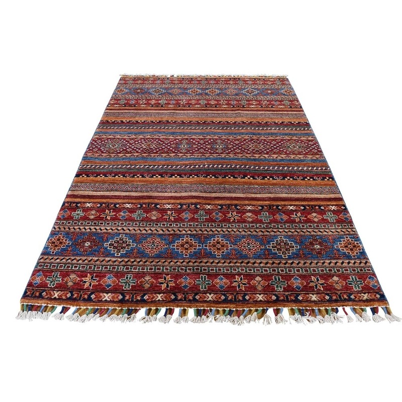 Shahbanu Rugs Super Kazak Khorjin Design Hand-Knotted Pure Wool Rug (4'2" x 6'2") - 4'2" x 6'2"