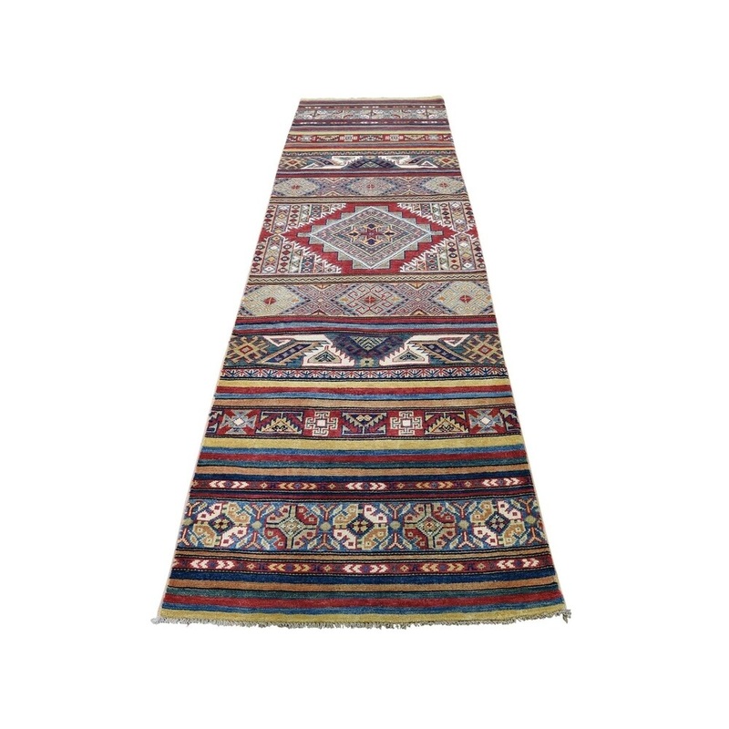 Shahbanu Rugs Super Kazak Khorjin Design Runner Hand-Knotted Pure Wool Oriental Rug (2'8" x 9'7") - 2'8" x 9'7"
