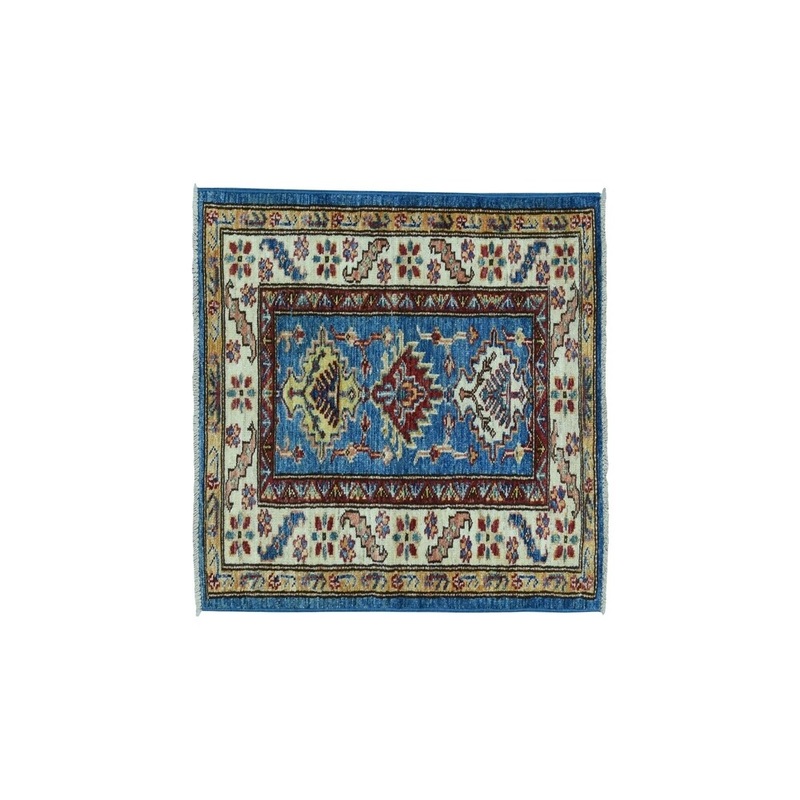 Shahbanu Rugs Super Kazak Pure Wool Blue Geometric Design Hand-Knotted Oriental Rug (2'0" x 3'0") - 2'0" x 3'0"