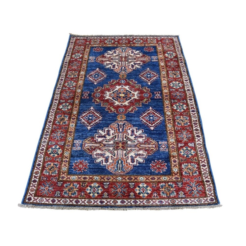 Shahbanu Rugs Super Kazak Pure Wool Geometric Design Hand-Knotted Oriental Rug (3'4" x 5'0") - 3'4" x 5'0"