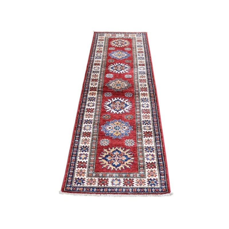 Shahbanu Rugs Super Kazak Pure Wool Geometric Design Runner Hand-Knotted Rug (2'0" x 6'1") - 2'0" x 6'1"