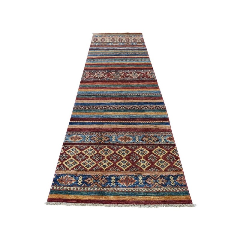 Shahbanu Rugs Super Kazak Pure Wool Khorjin Design Hand-Knotted Runner Rug (2'9" x 10'6") - 2'9" x 10'6"