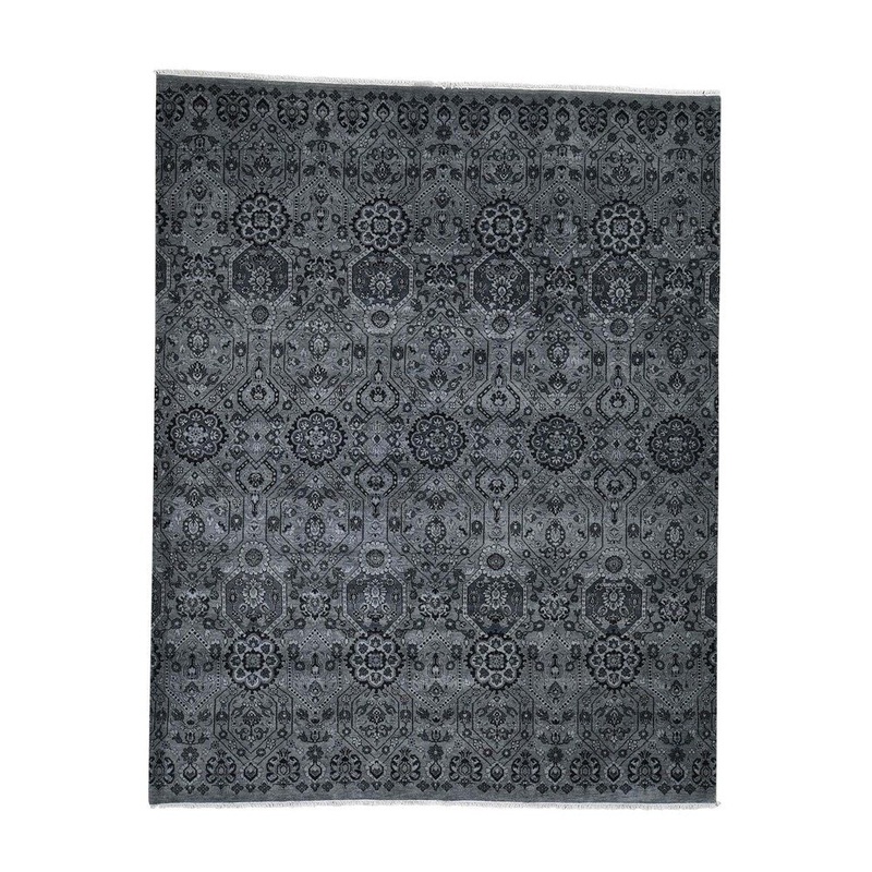 Shahbanu Rugs Tone On Tone Geometric Grey Agra Hand Knotted Oriental Rug (8'0" x 10'1") - 8'0" x 10'1"