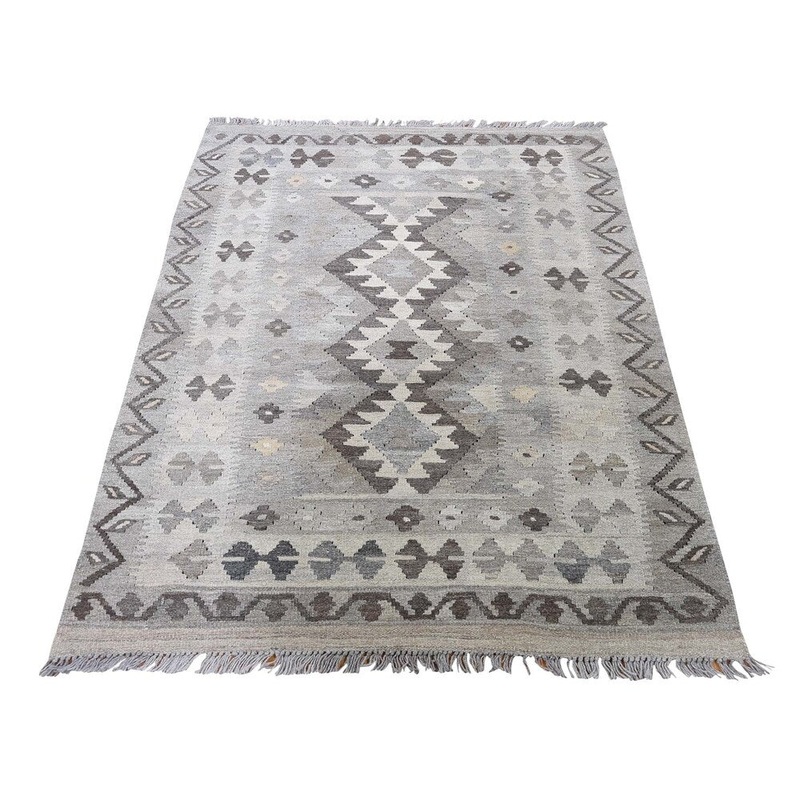 Shahbanu Rugs Undyed Natural Wool Afghan Kilim Hand-Woven Oriental Rug (3'5" x 5'0") - 3'5" x 5'0"