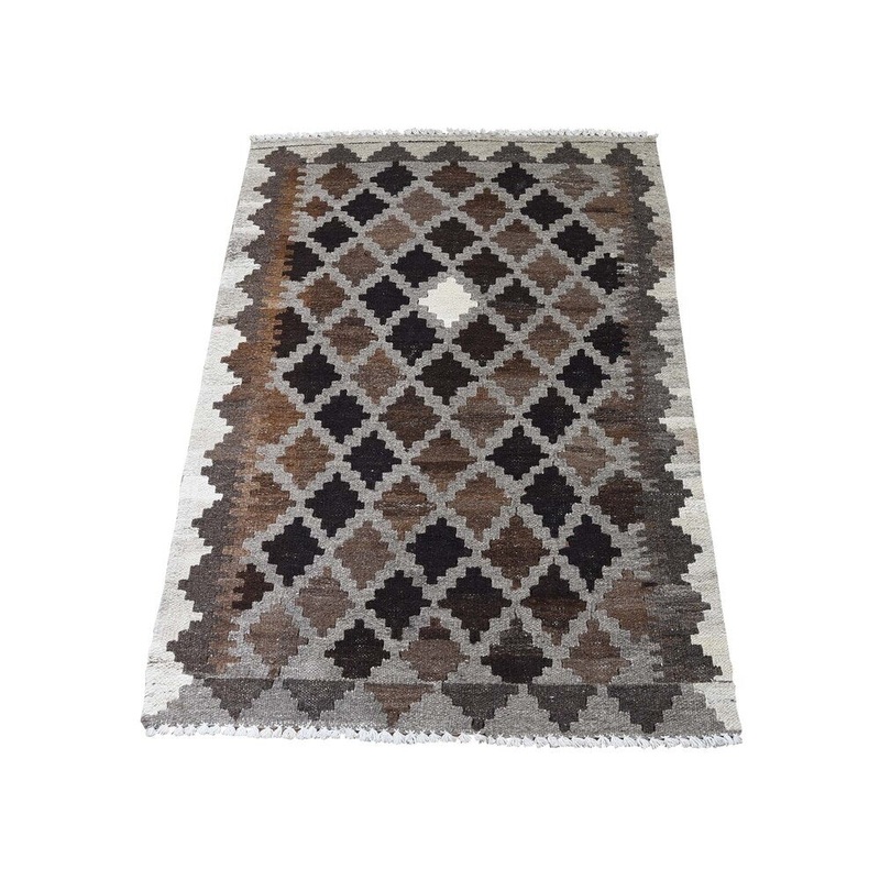 Shahbanu Rugs Undyed Natural Wool Afghan Kilim Reversible Hand Woven Oriental Rug (2'6" x 3'10") - 2'6" x 3'10"