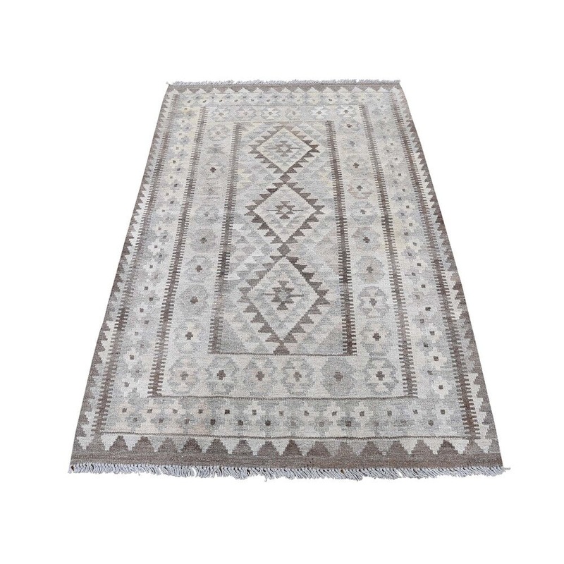 Shahbanu Rugs Undyed Natural Wool Afghan Kilim Reversible Hand Woven Oriental Rug (3'3" x 5'2") - 3'3" x 5'2"