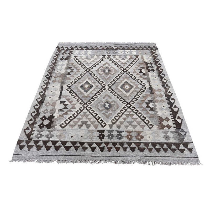 Shahbanu Rugs Undyed Natural Wool Afghan Kilim Reversible Hand Woven Oriental Rug (4'0" x 5'9") - 4'0" x 5'9"