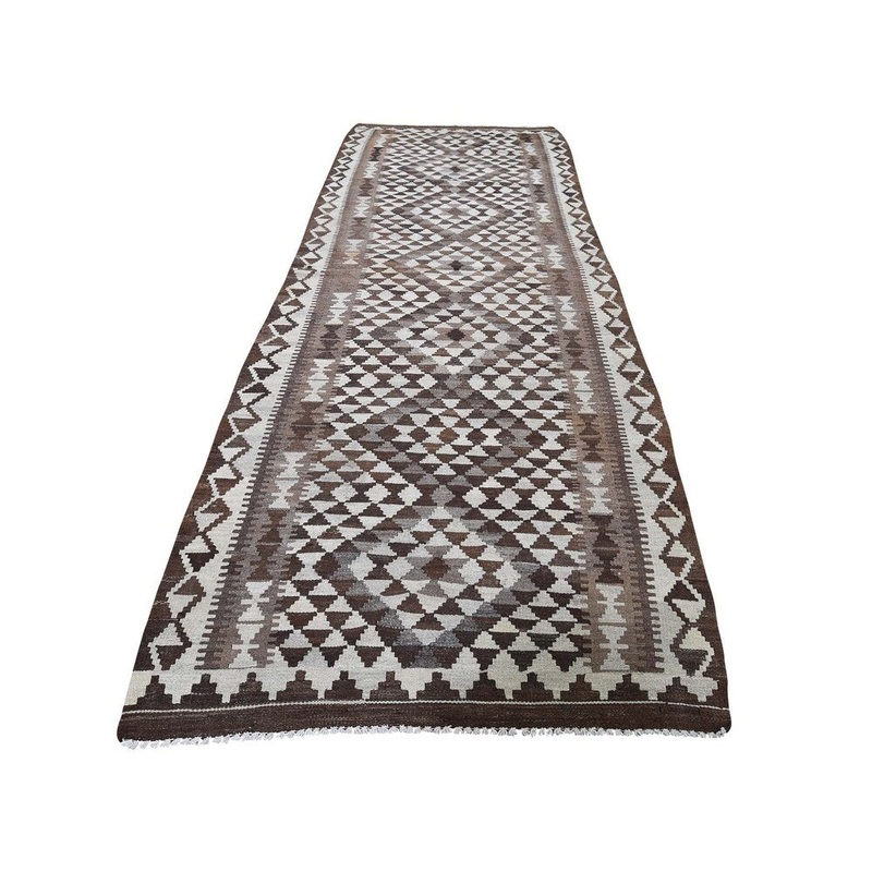 Shahbanu Rugs Undyed Natural Wool Afghan Kilim Reversible Hand Woven Wide Runner (3'8" x 12'5") - 3'8" x 12'5"