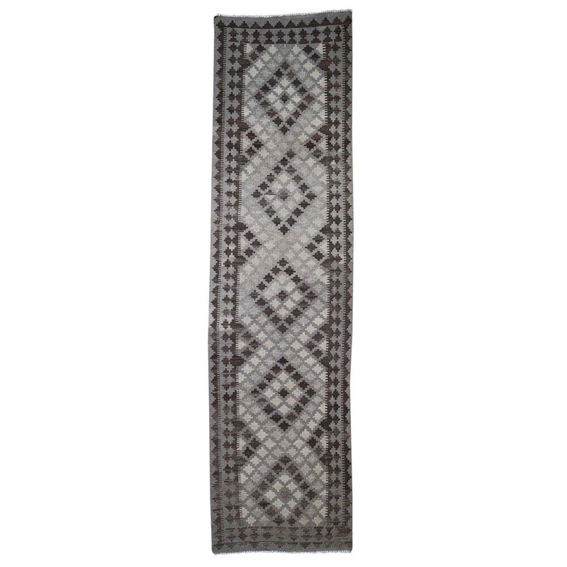 Shahbanu Rugs Undyed Natural Wool Afghan Kilim Wide Runner Hand-Woven Oriental Rug (3'5" x 12'7") - 3'5" x 12'7"