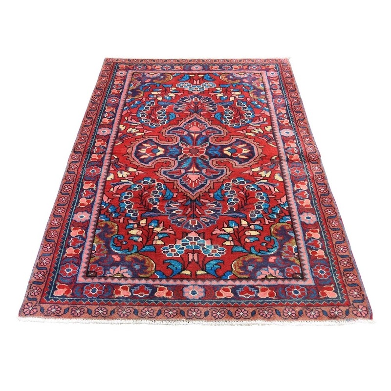 Shahbanu Rugs Vintage Bohemian Red Persian Lilahan Pure Wool Hand-Knotted Rug (3'3" x 5'2") - 3'3" x 5'2"