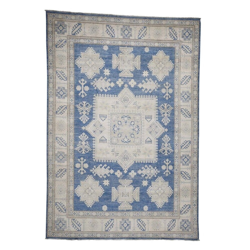Shahbanu Rugs Vintage Look Kazak Pure Wool Hand-Knotted Oriental Rug (8'2" x 11'9") - 8'2" x 11'9"