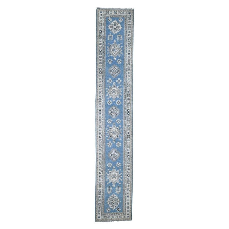Shahbanu Rugs Vintage Look Kazak Pure Wool XL Runner Hand-Knotted Oriental Rug (2'9" x 15'6") - 2'9" x 15'6"