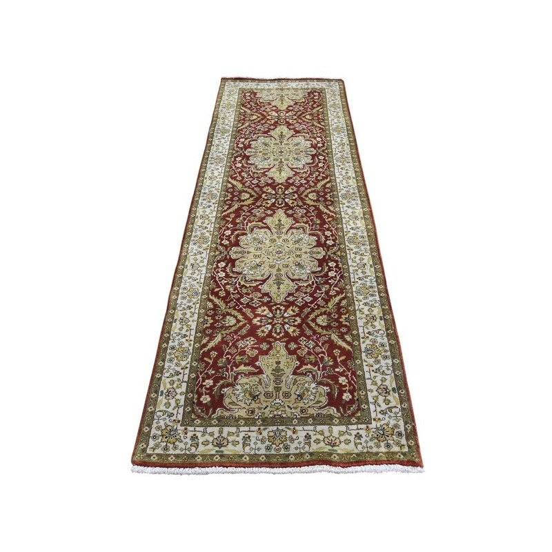 Shahbanu Rugs 300 Kpsi Kashan Revival New Zealand Wool Round Hand-Knotted Rug (2'7" x 7'9") - 2'7" x 7'9"
