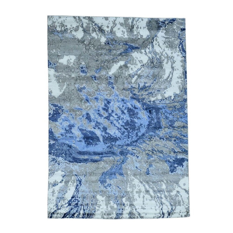 Shahbanu Rugs Abstract Design Hi And Low Pile Hand-Knotted Wool And Silk Rug (6'3" x 8'9") - 6'3" x 8'9"