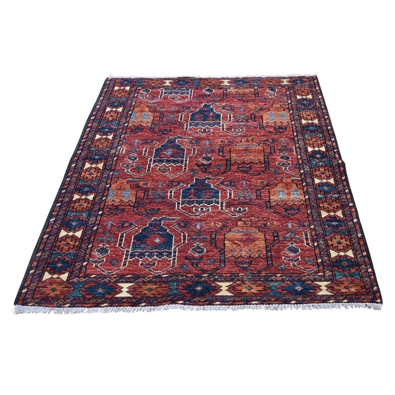 Shahbanu Rugs Afghan Ersari Boteh Design Pure Wool Hand-Knotted Oriental Rug (3'5" x 5'1") - 3'5" x 5'1"