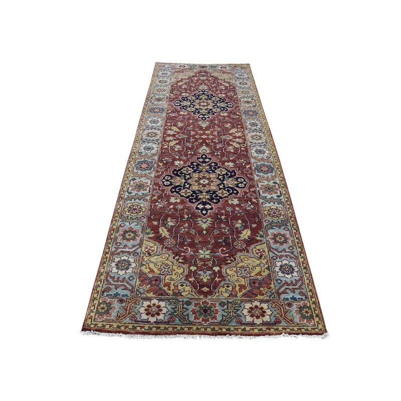 Shahbanu Rugs Antiqued Heriz Hand-Knotted Re-Creation Pure Wool Runner Oriental Rug (2'7" x 8'3") - 2'7" x 8'3"