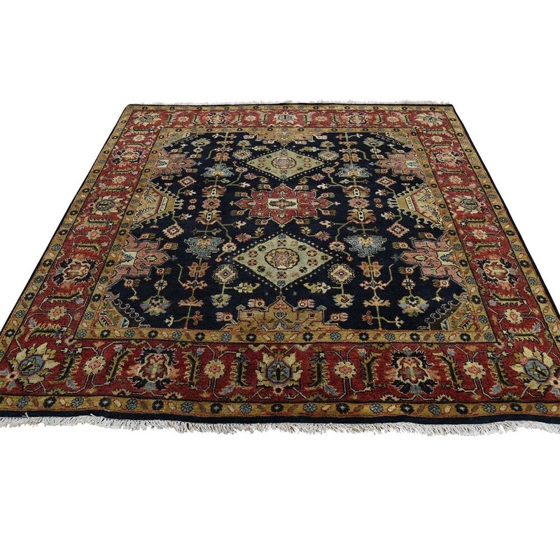 Shahbanu Rugs Hand-Knotted Pure Wool Square Karajeh Design Oriental Rug (5'10" x 6'2") - 5'10" x 6'2"