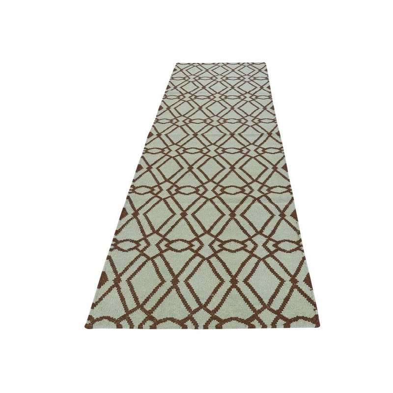 Shahbanu Rugs Hand Woven Reversible Mint Green Durie Kilim Runner Rug (2'8" x 7'10") - 2'8" x 7'10"