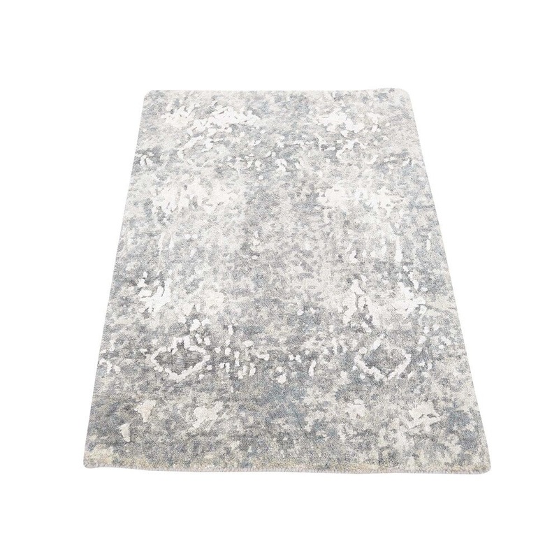 Shahbanu Rugs Modern Abstract Design Hi-Lo Pile Wool and Silk Hand-Knotted Rug (2'0" x 3'0") - 2'0" x 3'0"