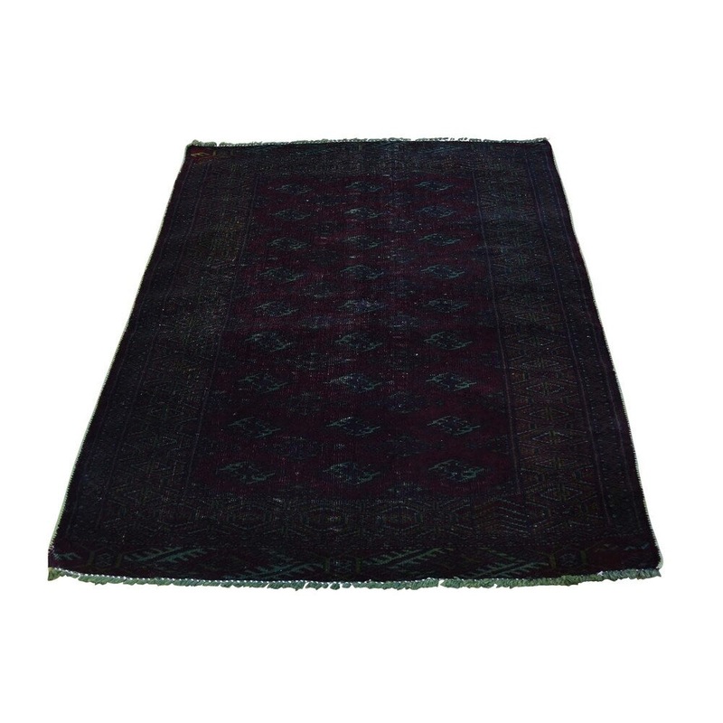 Shahbanu Rugs Overdyed Vintage Turkoman Hand-Knotted Pure Wool Oriental Rug (3'0" x 4'4") - 3'0" x 4'4"