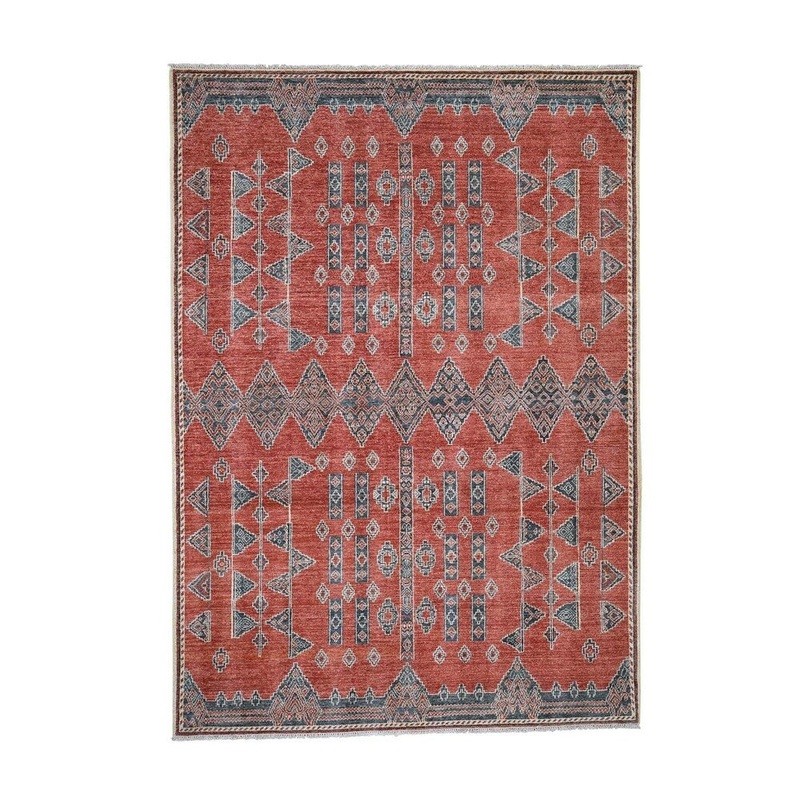 Shahbanu Rugs Pure Wool Peshawar with Southwest Motifs Hand-Knotted Oriental Rug (6'5" x 9'1") - 6'5" x 9'1"