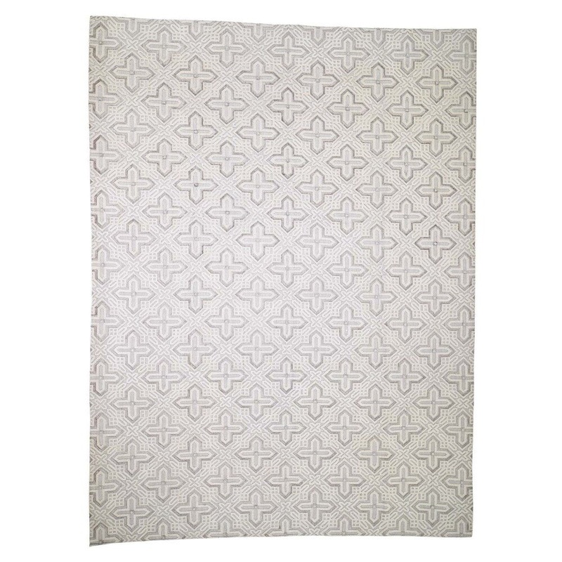Shahbanu Rugs Raised Pile Modern Wool And Silk Hand Loomed Oriental Rug (10'2" x 13'6") - 10'2" x 13'6"