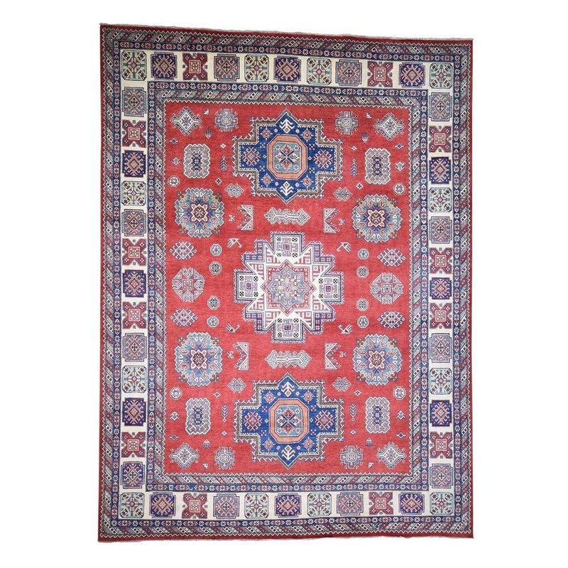 Shahbanu Rugs Special Kazak Pure Wool Hand-Knotted Geometric Design Oriental Rug (9'1" x 11'9") - 9'1" x 11'9"