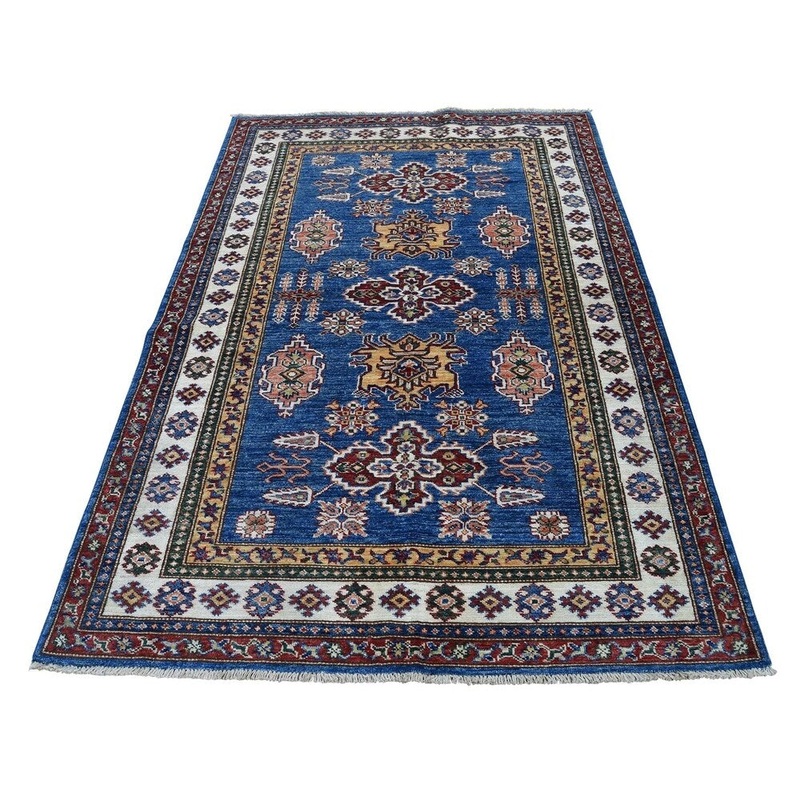 Shahbanu Rugs Super Kazak Pure Wool Geometric Design Hand-Knotted Oriental Rug (4'0" x 6'0") - 4'0" x 6'0"