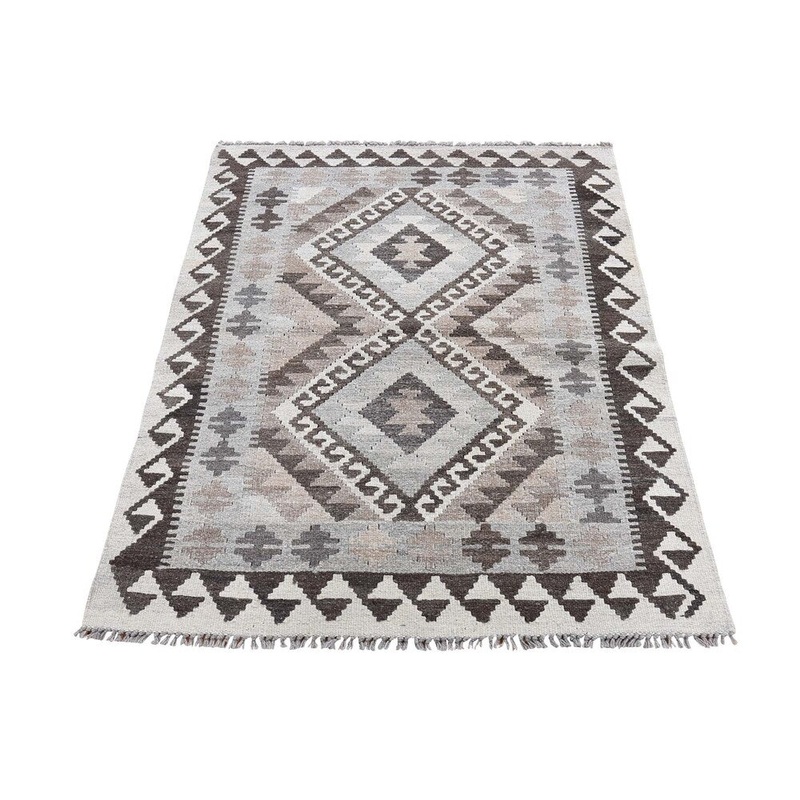 Shahbanu Rugs Undyed Natural Wool Afghan Kilim Reversible Hand Woven Oriental Rug (3'0" x 4'1") - 3'0" x 4'1"
