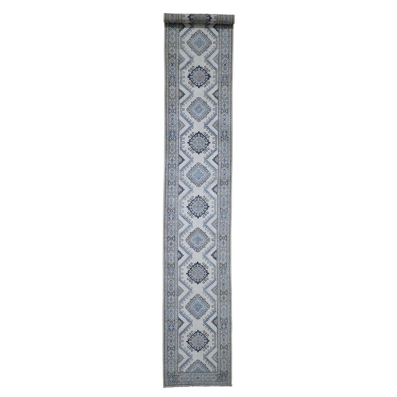 Shahbanu Rugs Vintage Look Kazak Pure Wool Hand-Knotted XL Runner Oriental Rug (2'8" x 16'0") - 2'8" x 16'0"