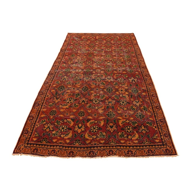 Shahbanu Rugs Vintage Overdyed Persian Sarouk Mir Hand-Knotted Wide Runner Rug (3'8" x 8'5") - 3'8" x 8'5"